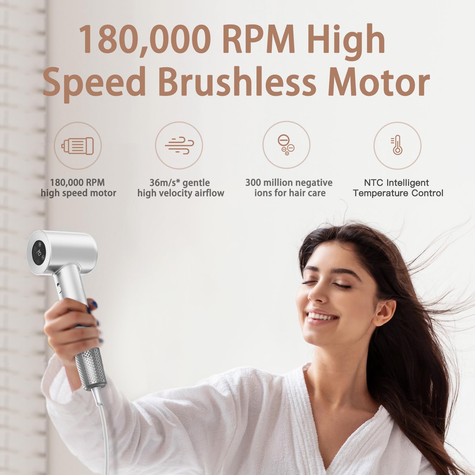 Royalstar hair dryer demonstrates quick-drying technology for salon-like results.