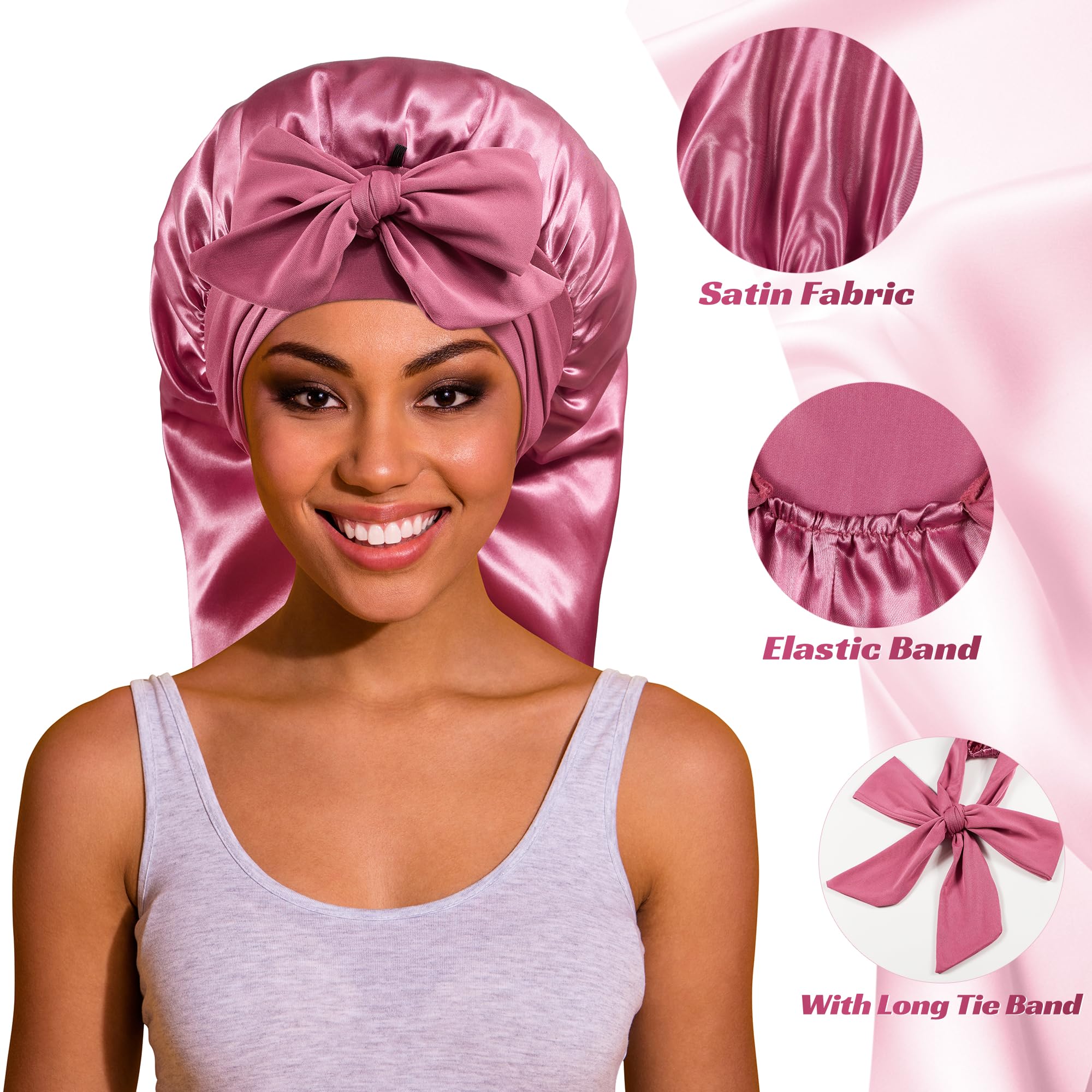 ROYBENS long bonnet hair tucked overnight for braids and curls