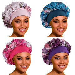ROYBENS satin bonnet four-pack packaging highlights convenient set for multiple nights
