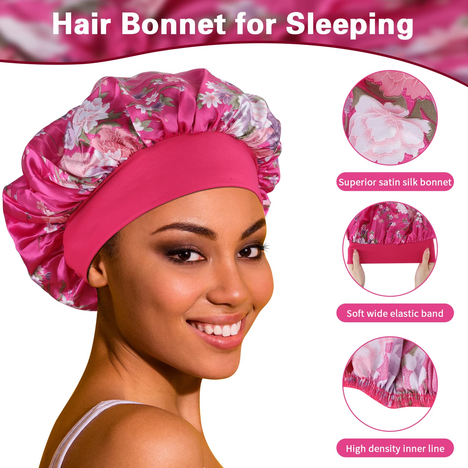 ROYBENS satin bonnet fits braids and dreadlocks for protective styling.