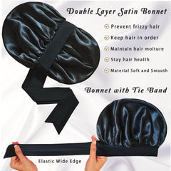 ROYBENS satin bonnet double layer inside view—soft, breathable hair protection.