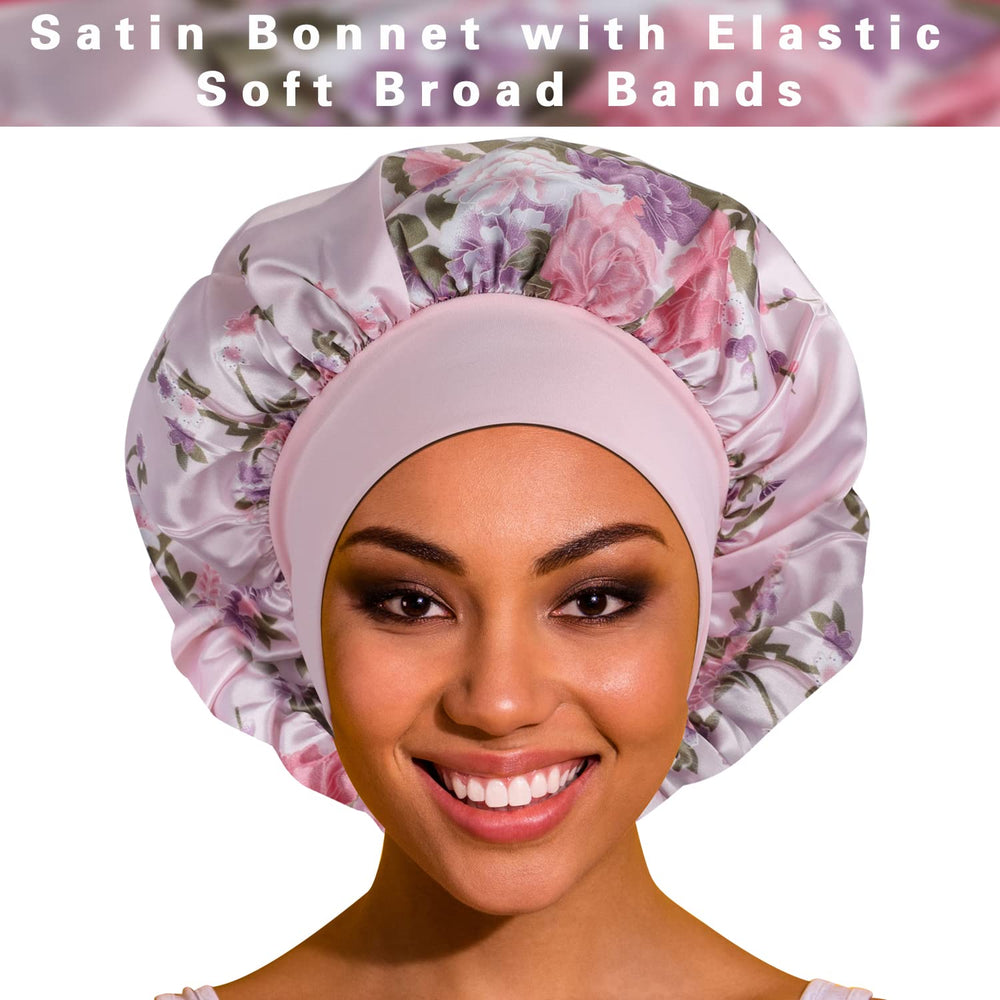 ROYBENS satin bonnet elastic band close-up emphasizes comfortable, non-tight fit