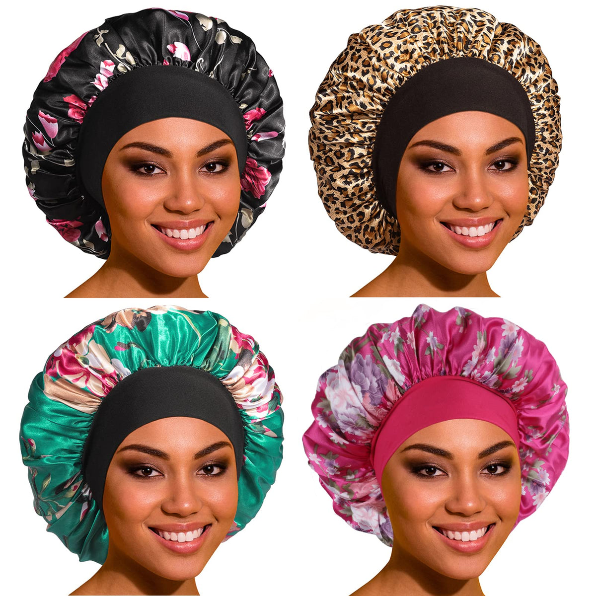 ROYBENS satin bonnet elastic band closeup for comfortable fit.