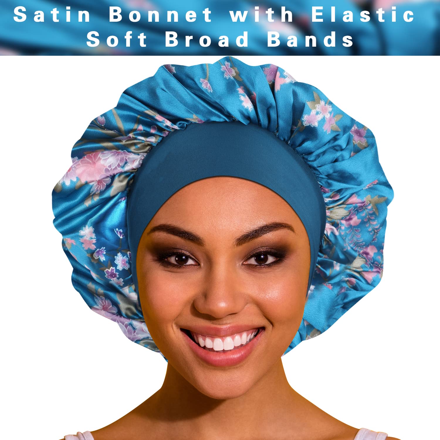 ROYBENS satin bonnet with elastic broad band demonstrates comfortable fit for most head sizes