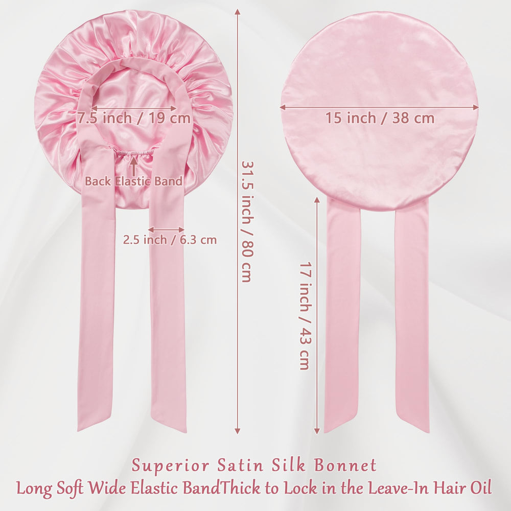 ROYBENS satin bonnet extra large fit—accommodates long and curly hair.