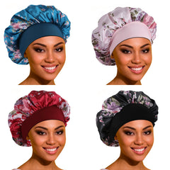 ROYBENS satin bonnet for sleeping four-pack with plain colors protects hair overnight