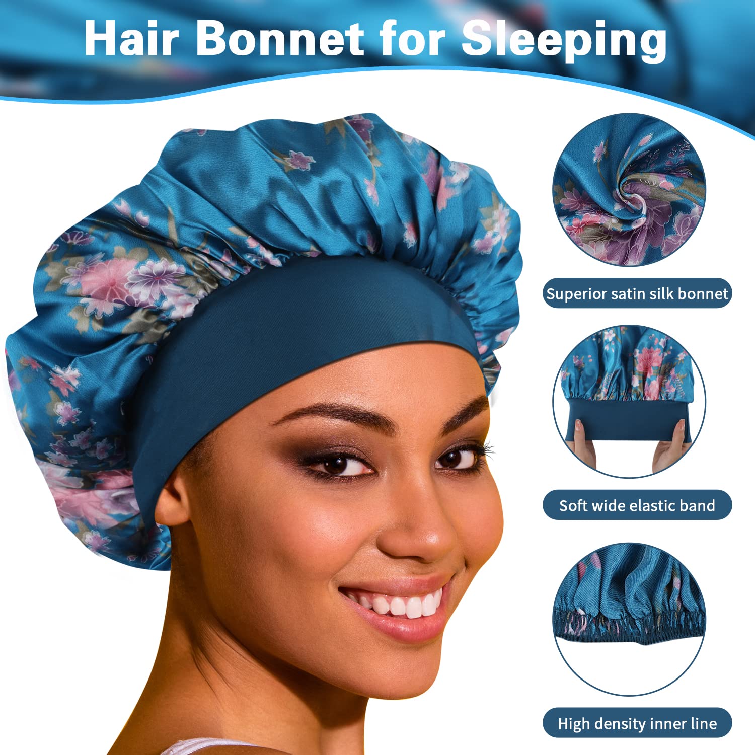 ROYBENS satin bonnet multi-use design supports skincare routines while hair stays protected