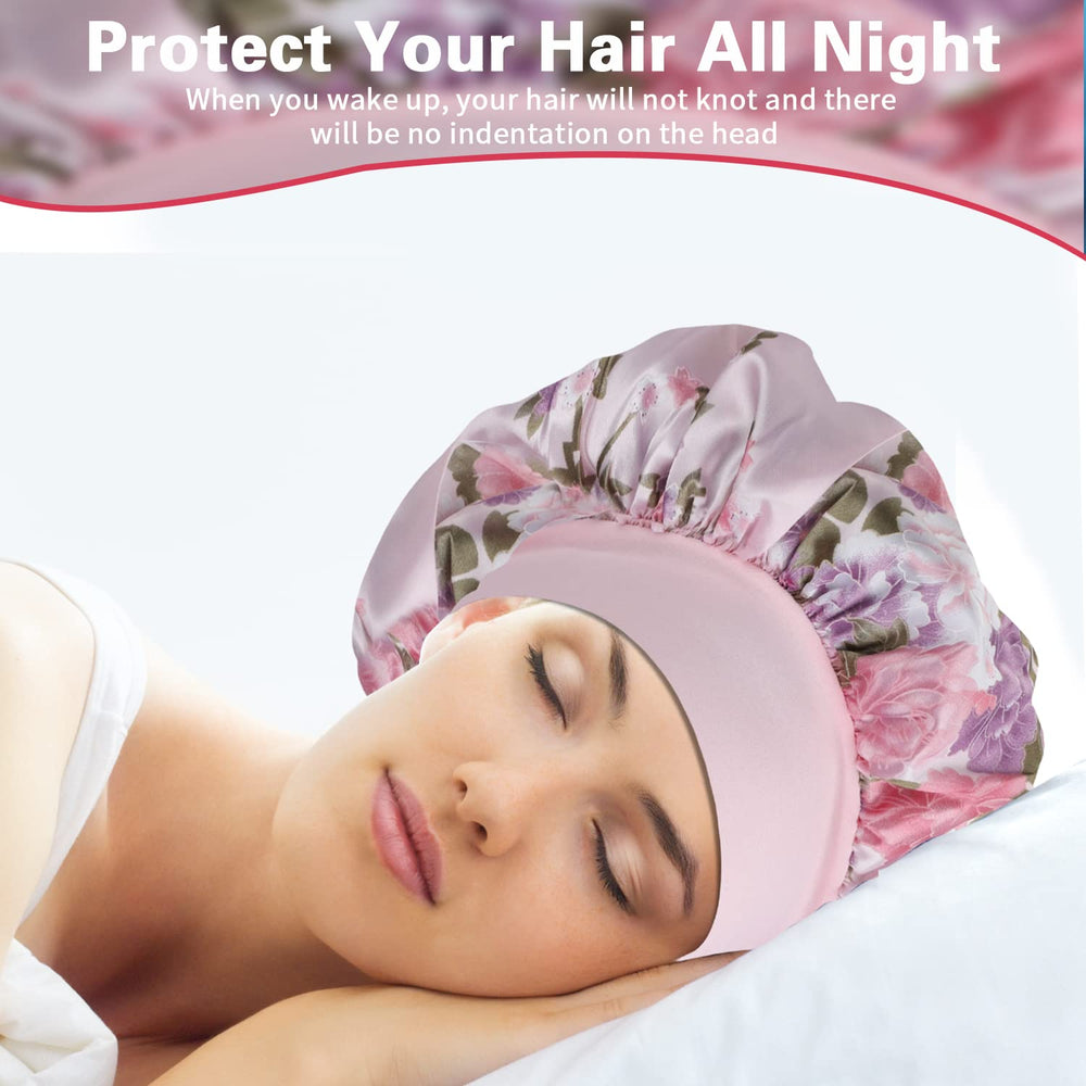 ROYBENS satin bonnet multipurpose use illustrates wear during skincare and routines