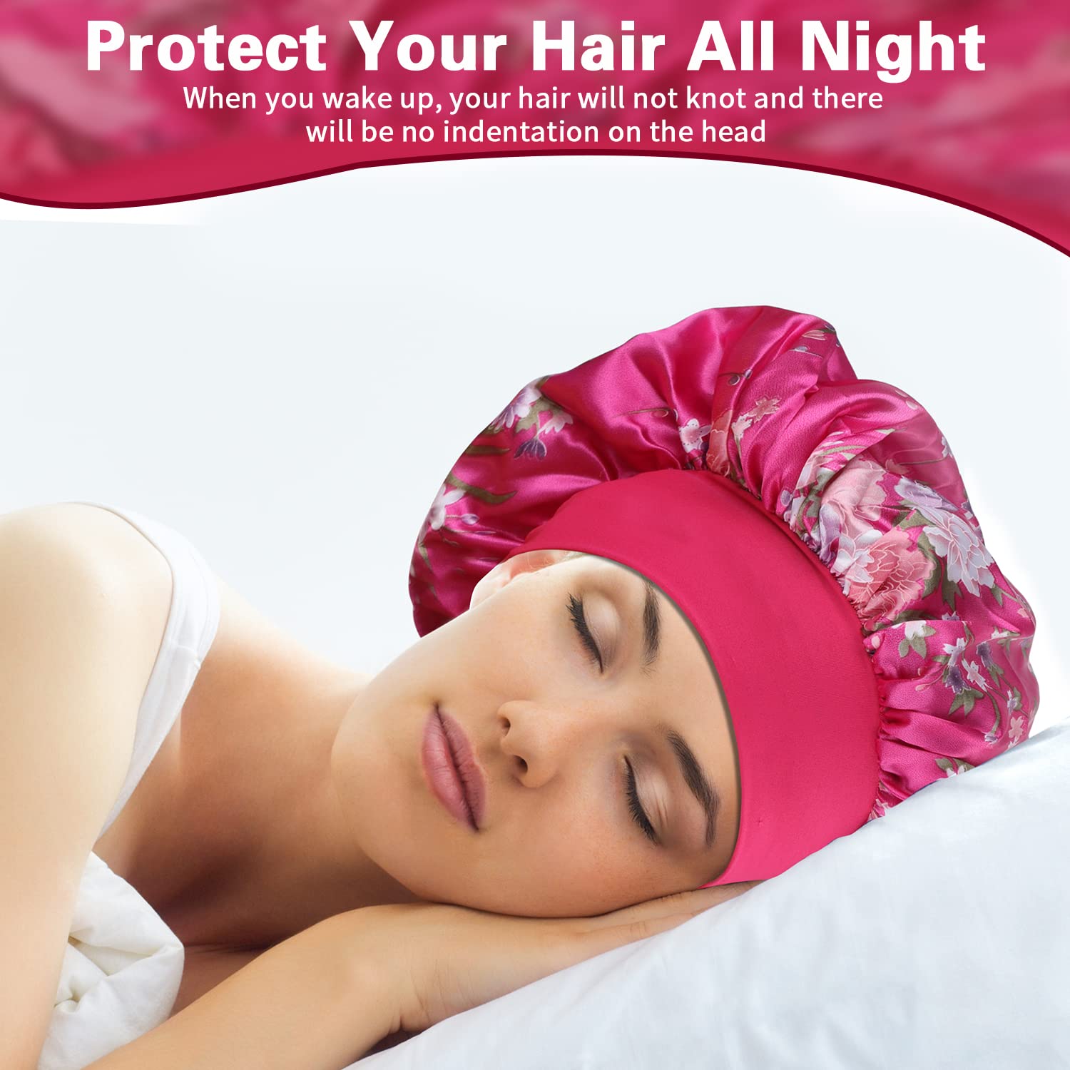 ROYBENS satin bonnet used for skincare or washing face, showing versatility beyond sleep.