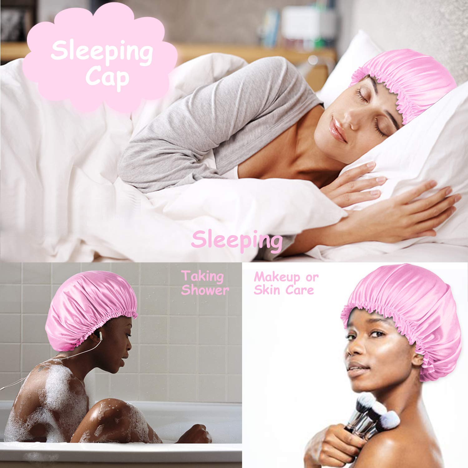 ROYBENS satin bonnet one-size-fit stays secure through sleep