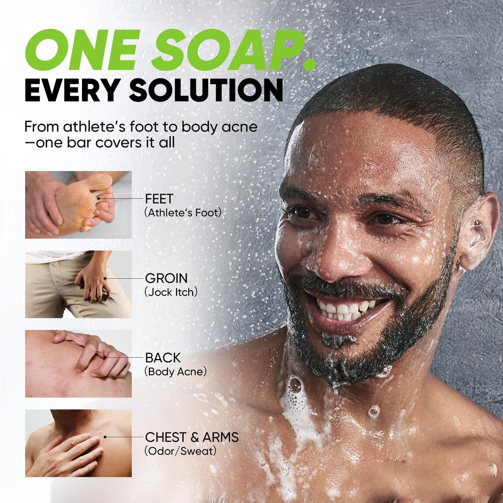RoyceDerm after-workout use image showing feet, groin, and underarms care