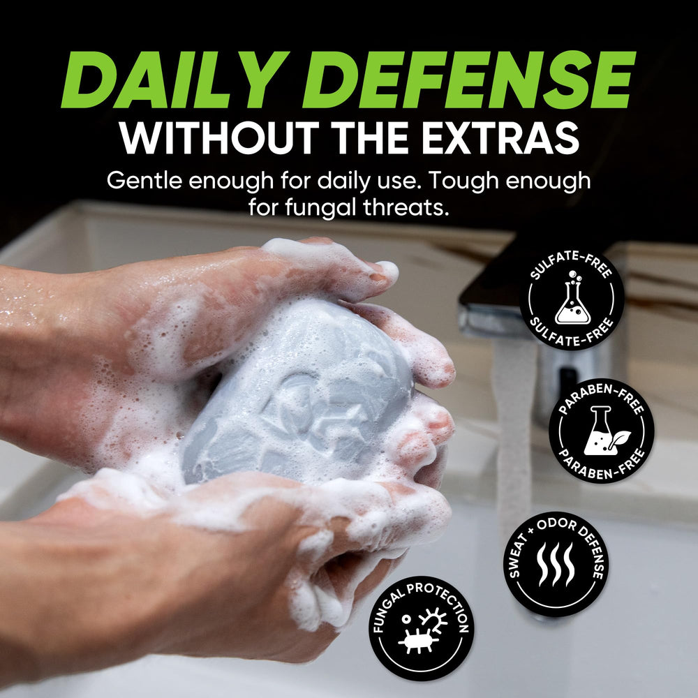 RoyceDerm lather shot illustrating rich foam and quick cleansing