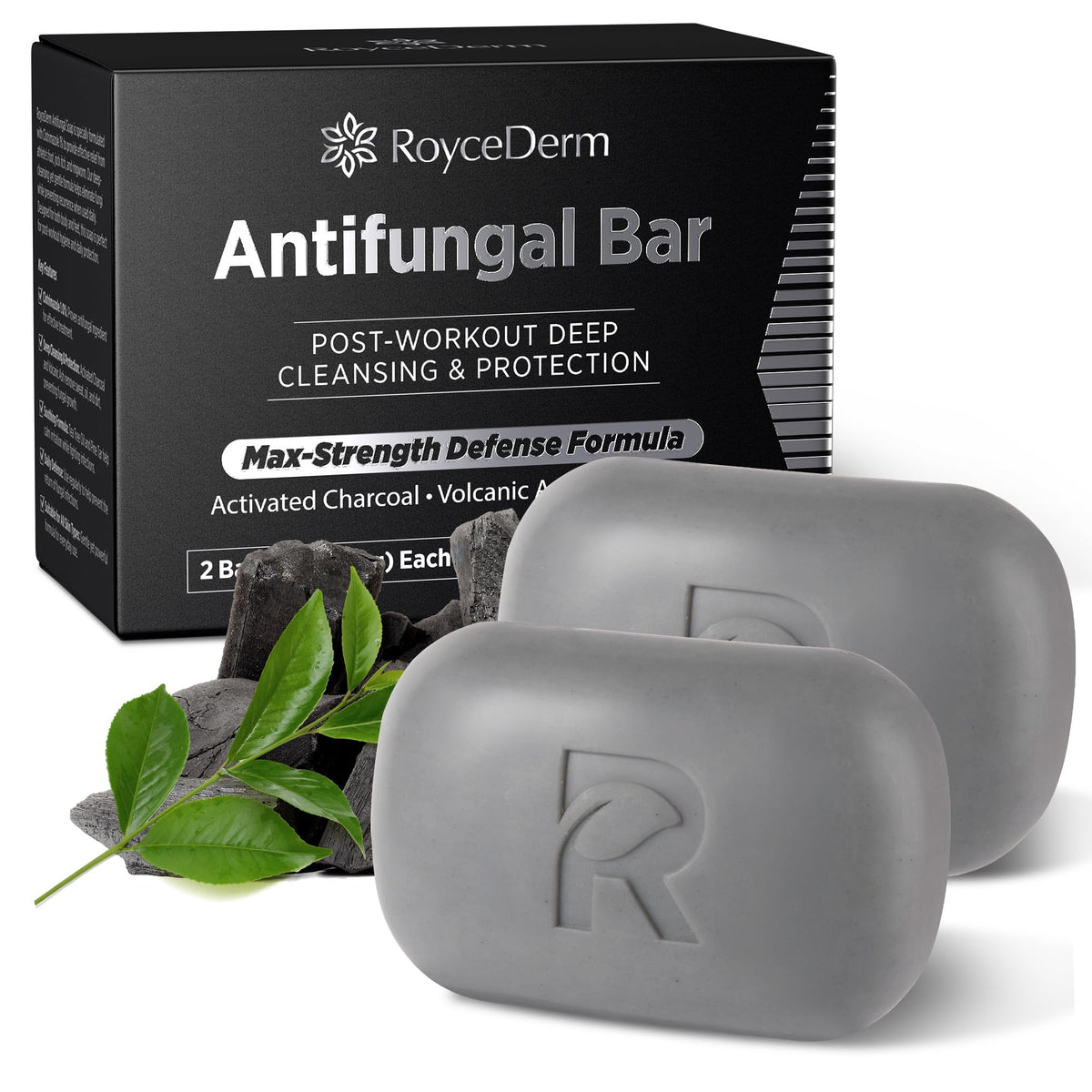 RoyceDerm antifungal soap with tea tree oil close-up for refreshing relief after workouts