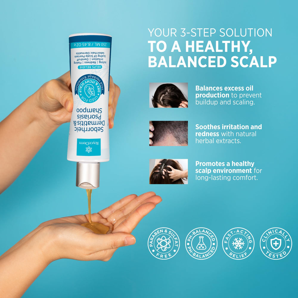 Roycederm scalp massage session shows active absorption and calm during treatment.