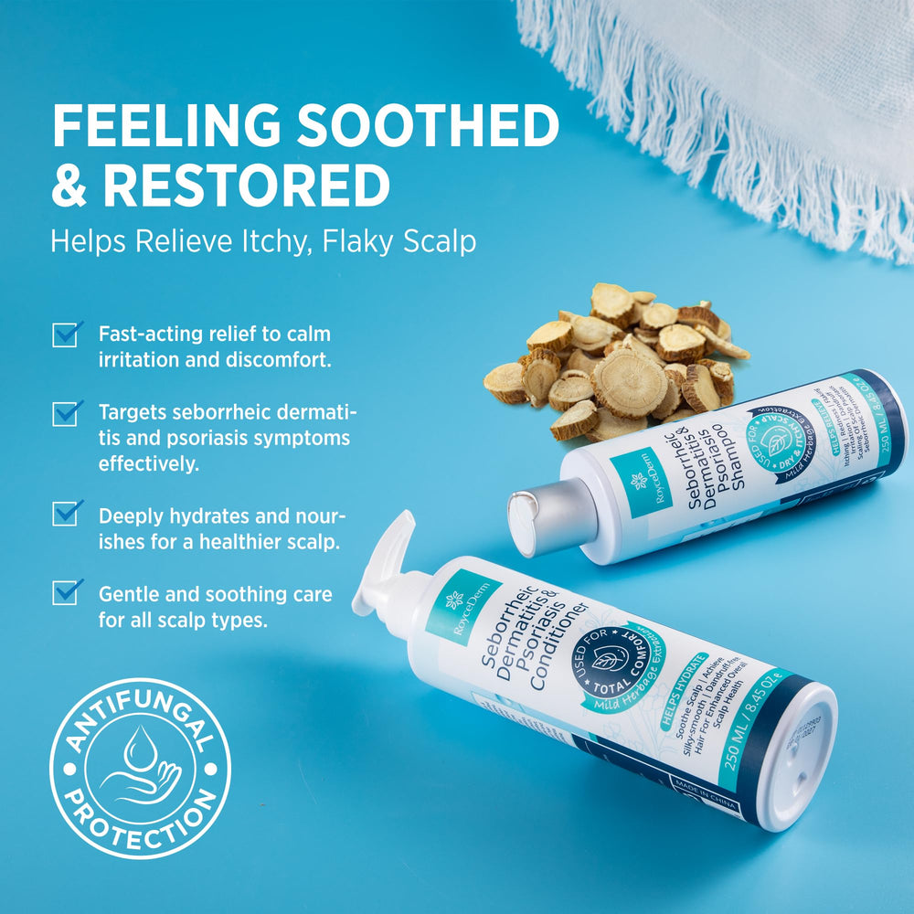 Roycederm scalp treatment application showing targeted cream for irritated areas