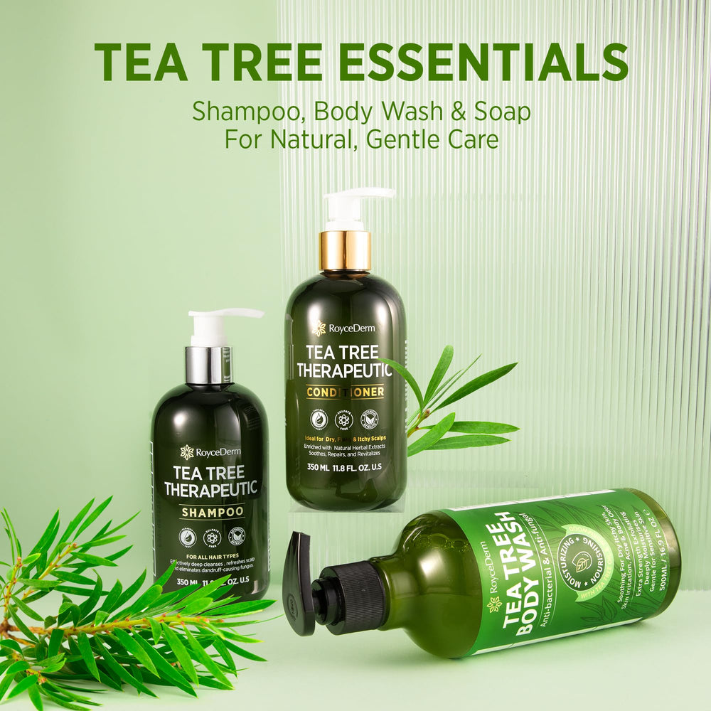 Roycederm Tea Tree Antifungal Shampoo ingredients include tea tree, peppermint, and rosemary.