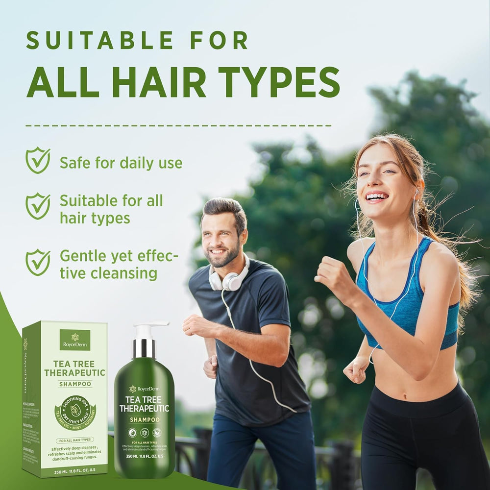 Roycederm Tea Tree Antifungal Shampoo rich lather shows cleansing action for flaky scalp.