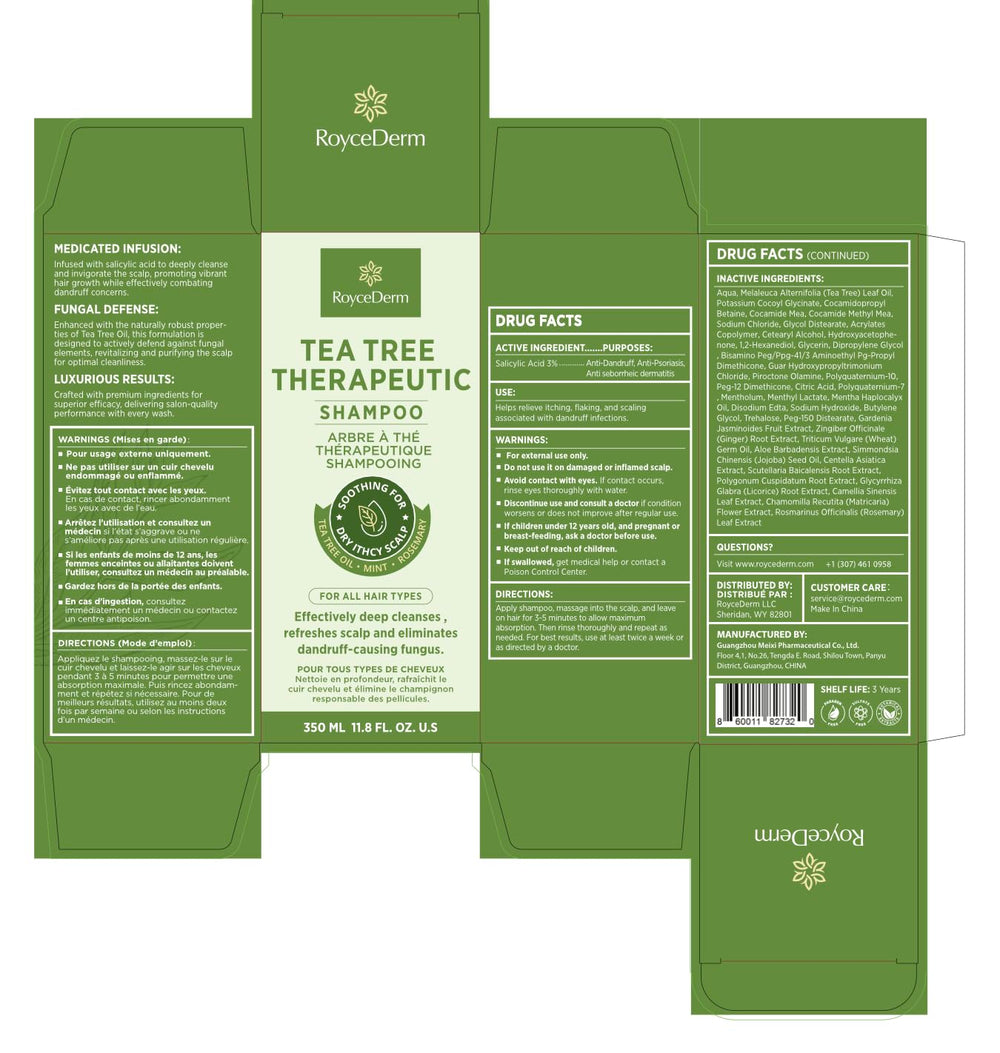 Roycederm Tea Tree Antifungal Shampoo packaging highlights sulfate-free and paraben-free formula.