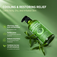 Roycederm tea tree body wash refreshing bubbles indicate antibacterial cleanse