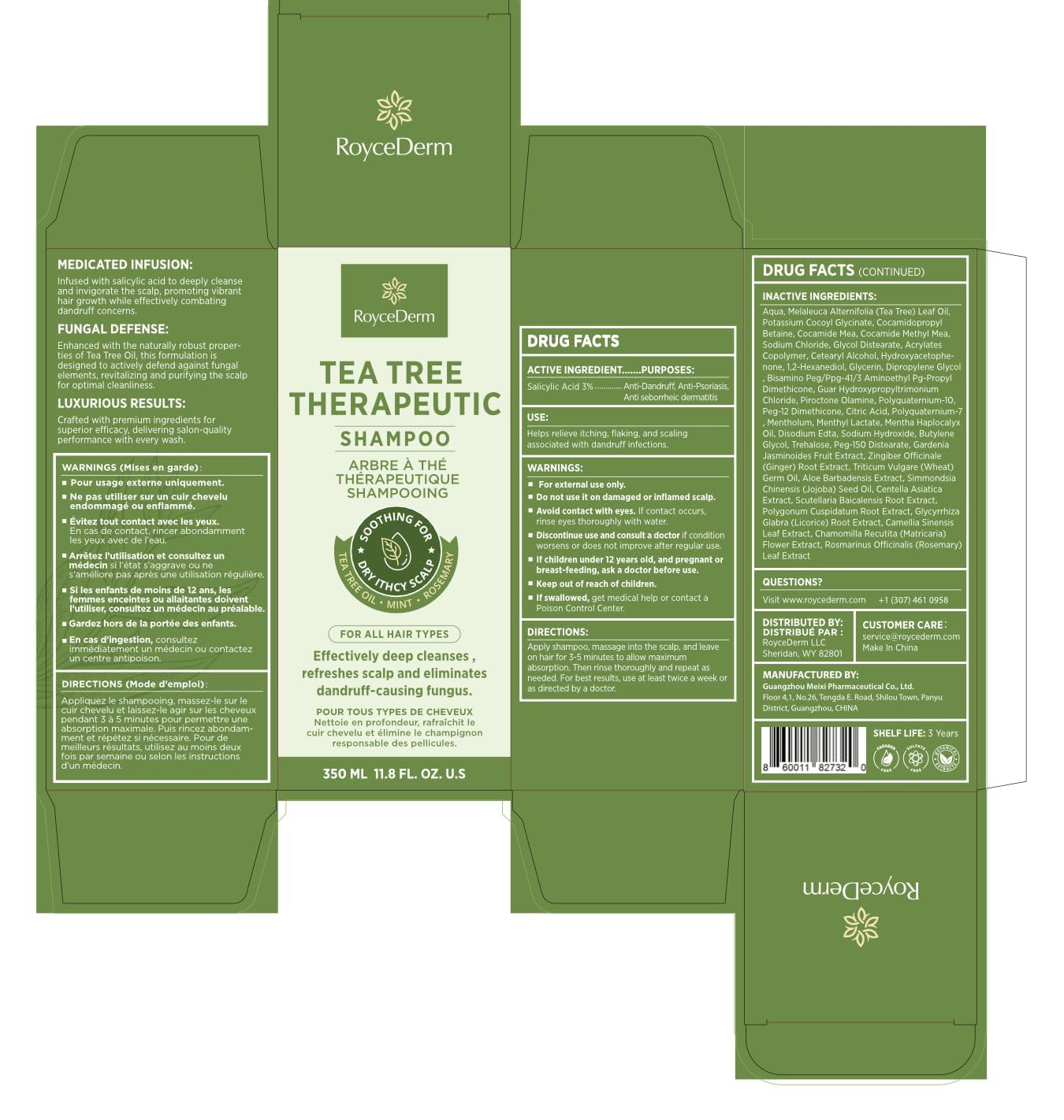 Roycederm Tea Tree ingredients panel closeup highlights salicylic acid benefits.