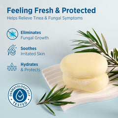 Roycederm Tea Tree Oil Sulfur cleansing bar lather emphasizes deep cleansing and refreshing feel.