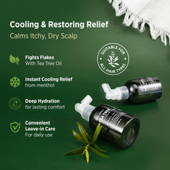 Roycederm Tea Tree Scalp Relief Spray being applied for instant comfort.
