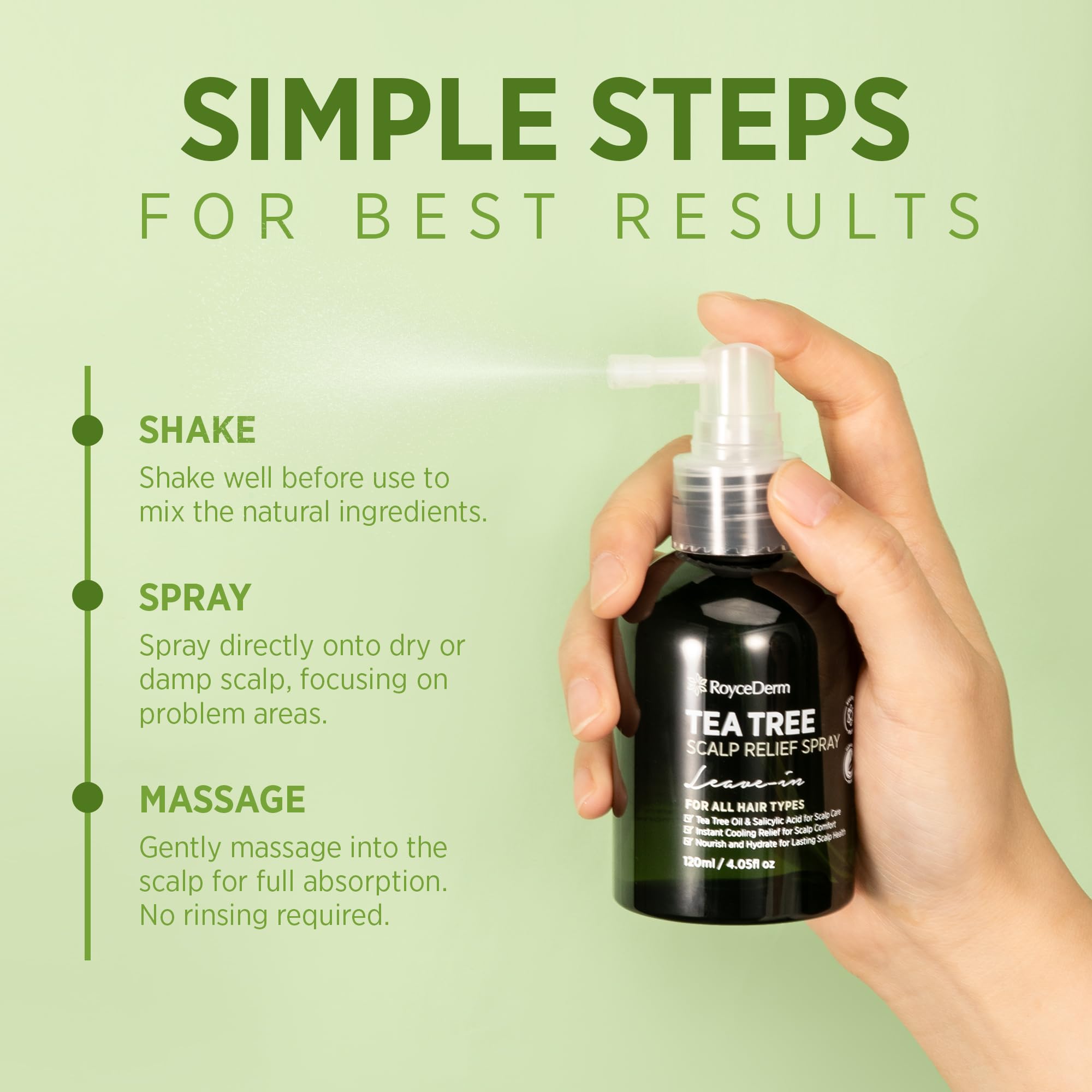 Roycederm Tea Tree Shampoo pairing visuals suggest complete daily scalp care.