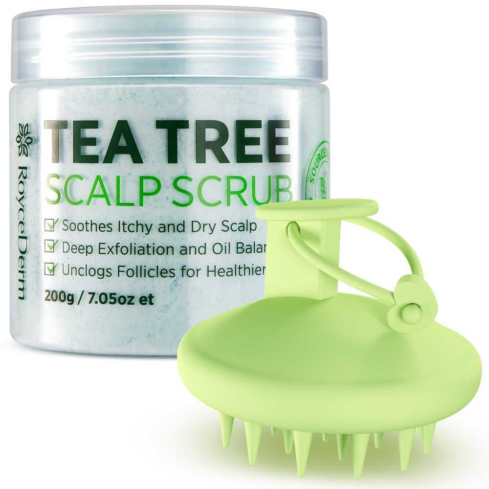 Roycederm Tea Tree Scalp Scrub bottle front for deep cleansing and refreshment.
