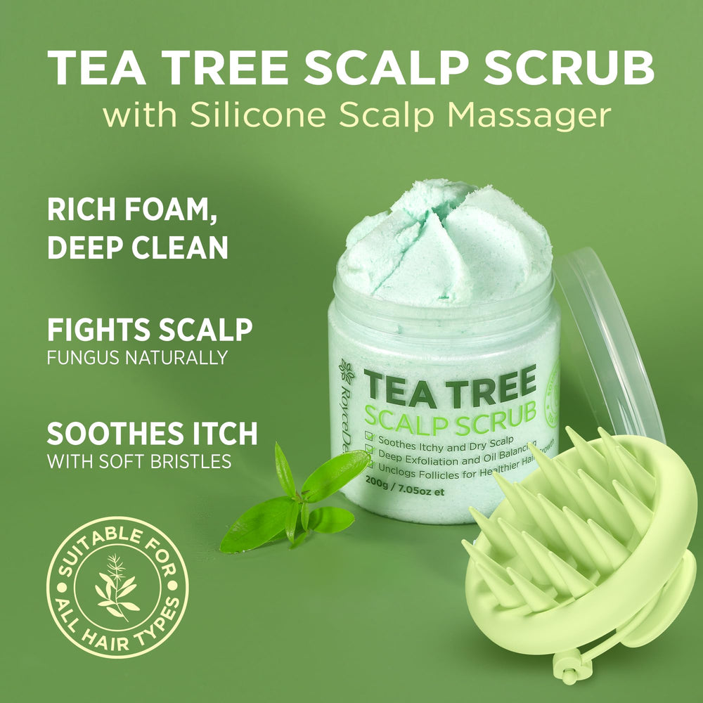 Roycederm Tea Tree Scalp Scrub brush in action during scalp cleansing.