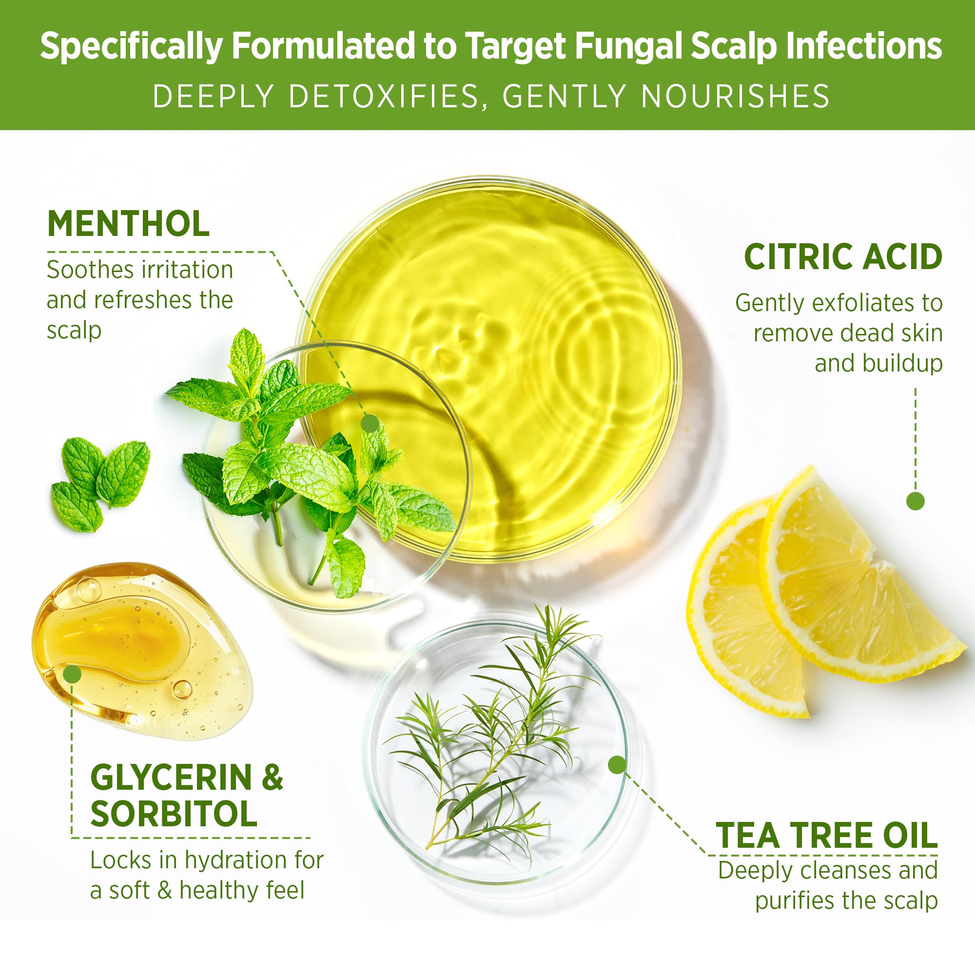 Roycederm Tea Tree Scalp Scrub texture in hand ready for pre-shampoo exfoliation.