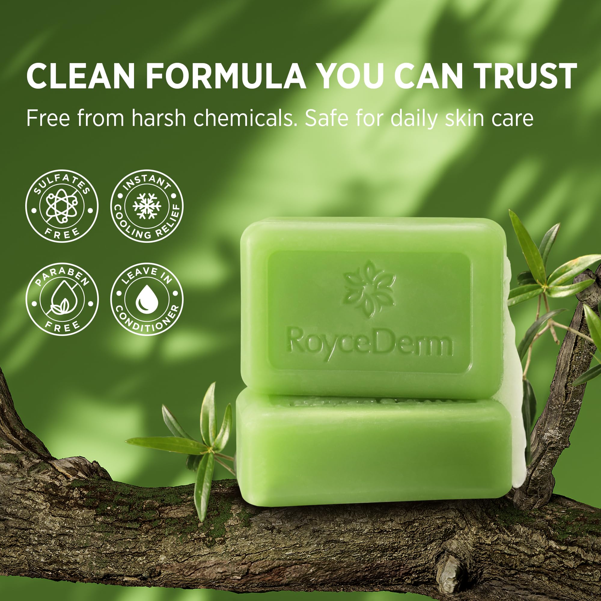 Roycederm Tea Tree Soap after-use skin shows clean, balanced sensation