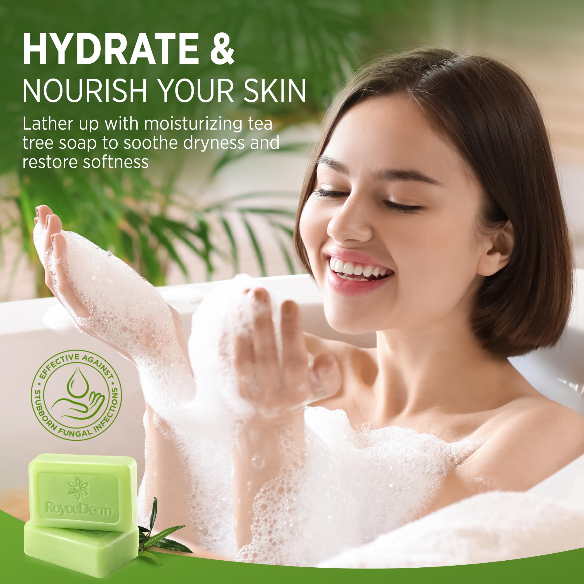 Roycederm Tea Tree Soap for athletes-foot area emphasizes thorough cleansing
