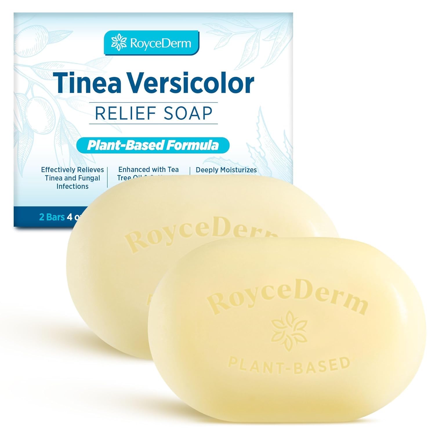 Roycederm Tinea Relief Soap packaging highlights dermatologist-inspired care and everyday relief.