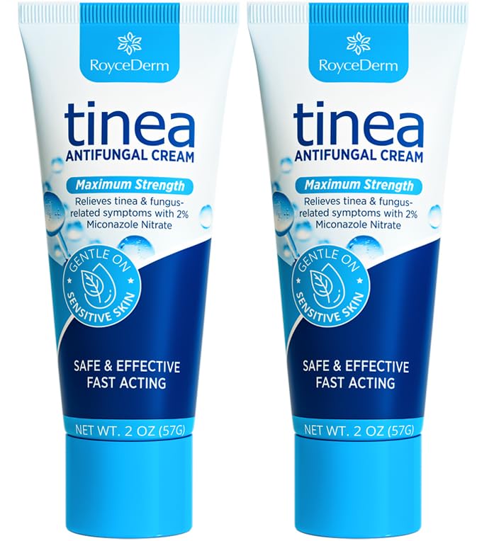 Roycederm tinea-versicolor-treatment bottle demonstrates targeted fungal skin care for common discoloration and may help soothe itching.