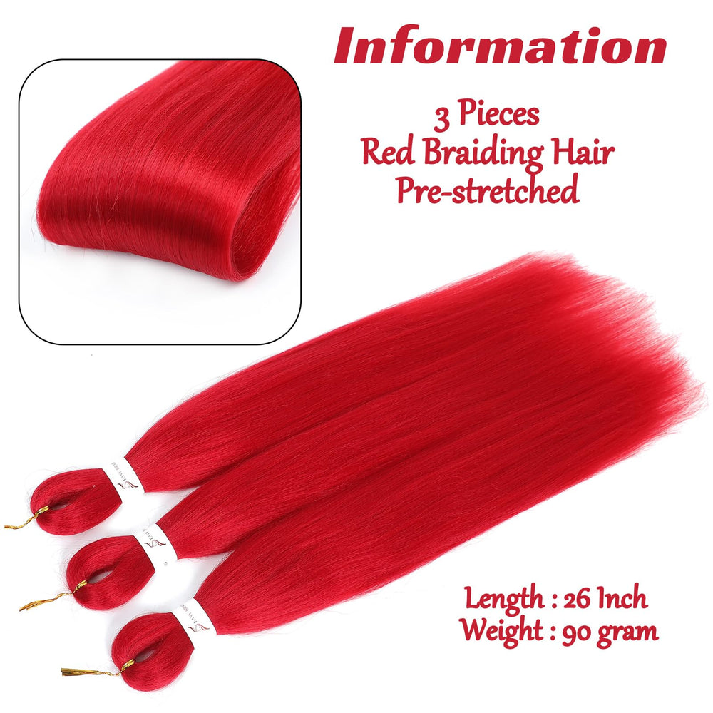 Royota red pre-stretched braiding hair unfolded to 52 inches for versatile length.