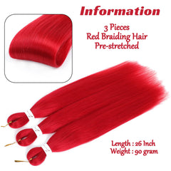 Royota red pre-stretched braiding hair unfolded to 52 inches for versatile length.