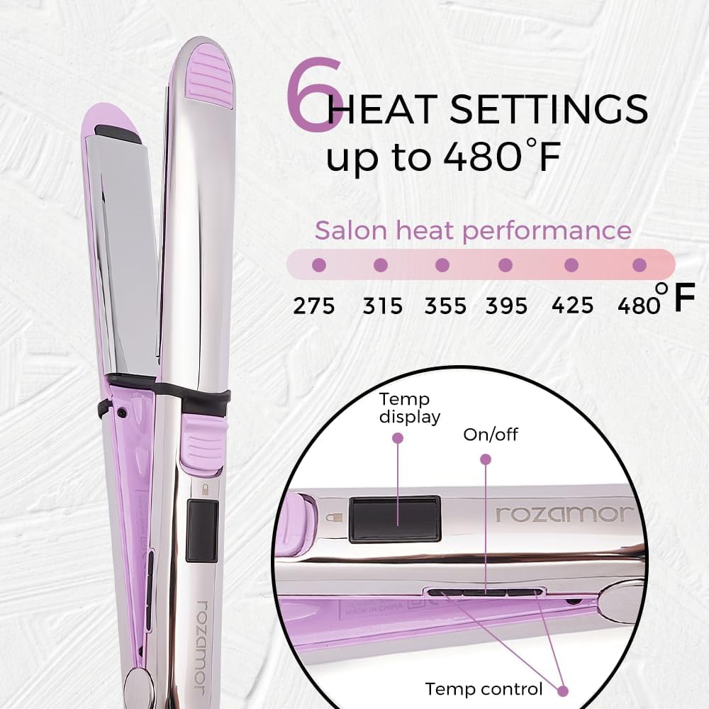 Rozamor 2-in-1 titanium ionic flat iron pink curl-wand for versatile styling