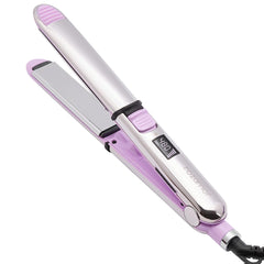 Rozamor 2-in-1 titanium ionic flat iron pink plates close-up for smooth styling and even heat