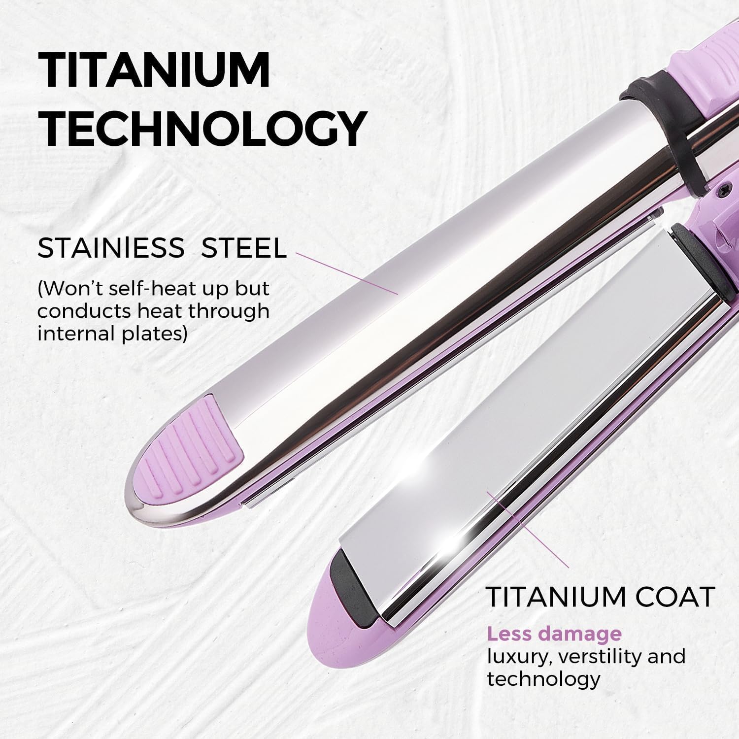 Rozamor pink 2-in-1 iron straight styling with titanium plates for frizz control