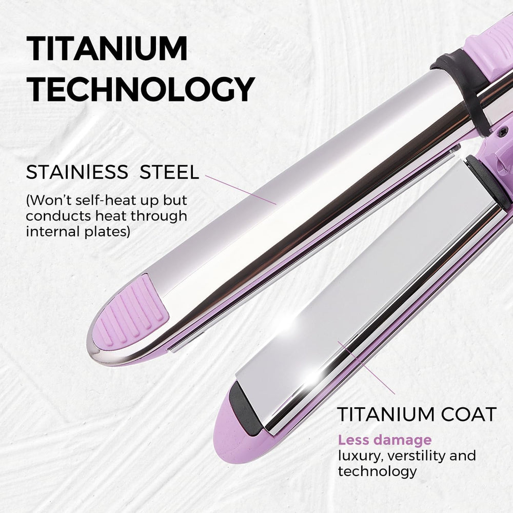 Rozamor pink 2-in-1 iron straight styling with titanium plates for frizz control