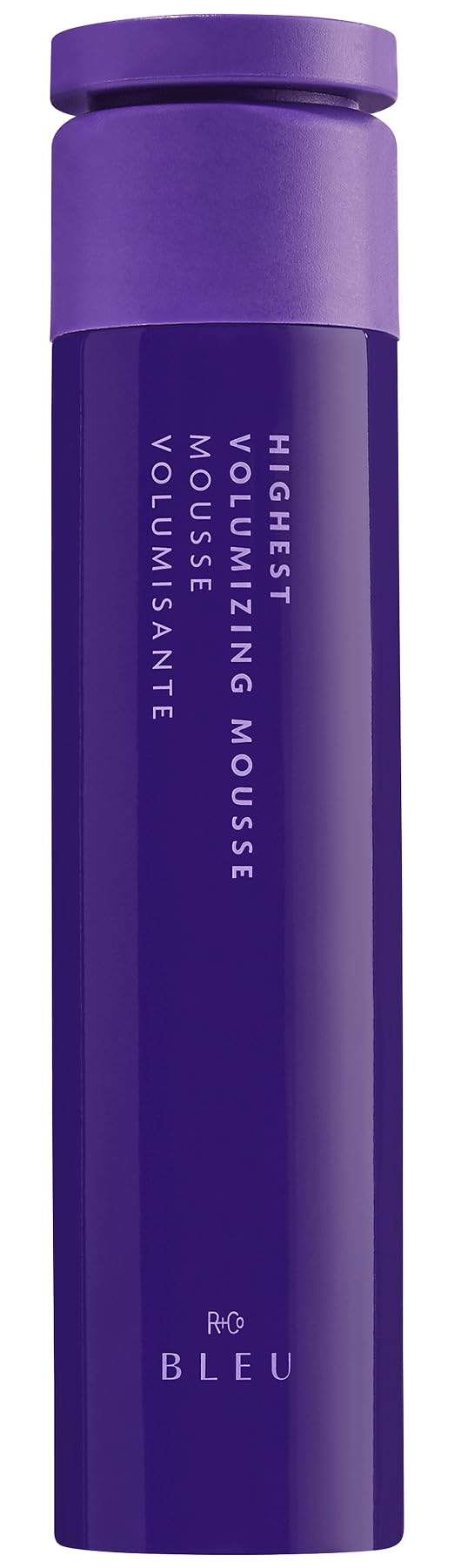 R+Co BLEU Highest Volumizing Mousse bottle highlights weightless lift for fuller hair