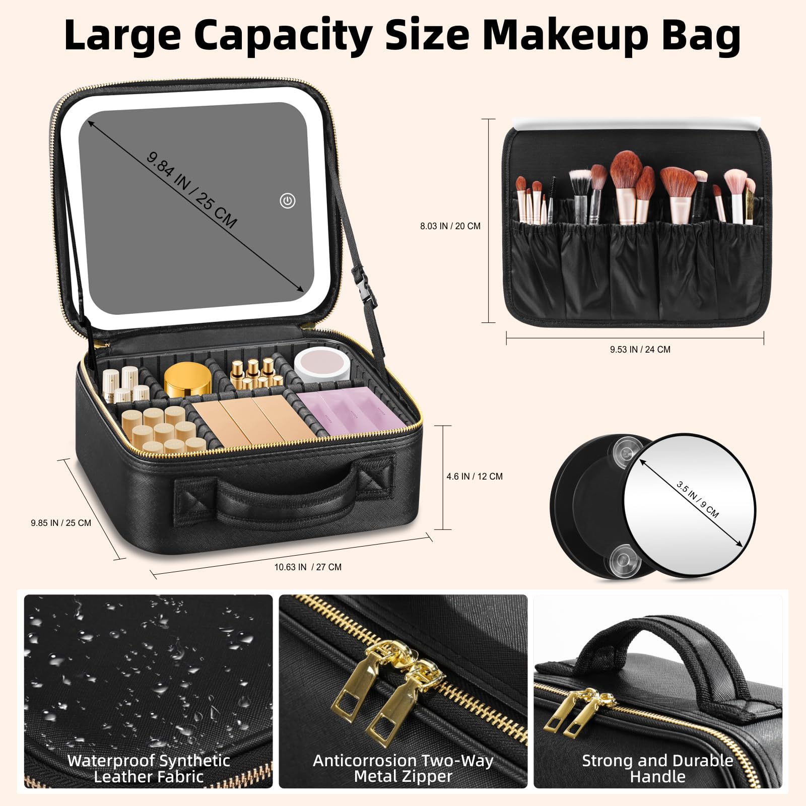 RRtide makeup train case with adjustable dividers organizes cosmetics on the go
