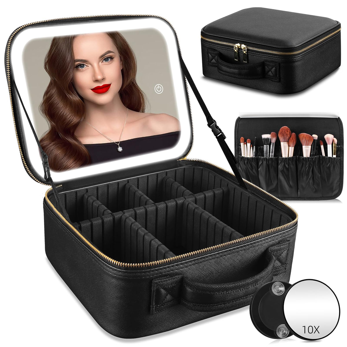 RRtide travel makeup bag with LED mirror provides portable lighting for makeup