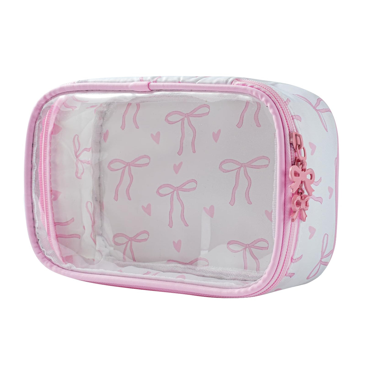RSRSLEII cute clear makeup bag with bow pattern for travel storage and quick access.