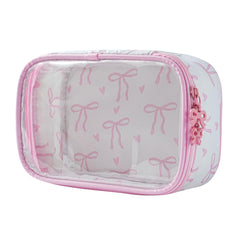 RSRSLEII cute clear makeup bag with bow pattern for travel storage and quick access.