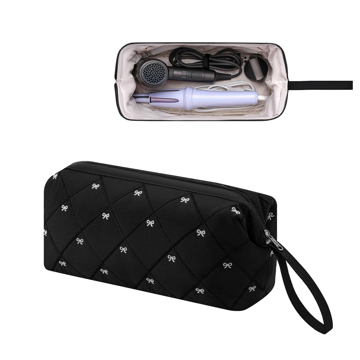 RSRSLEII large quilted travel bag front with bow pattern for organized hair tools.