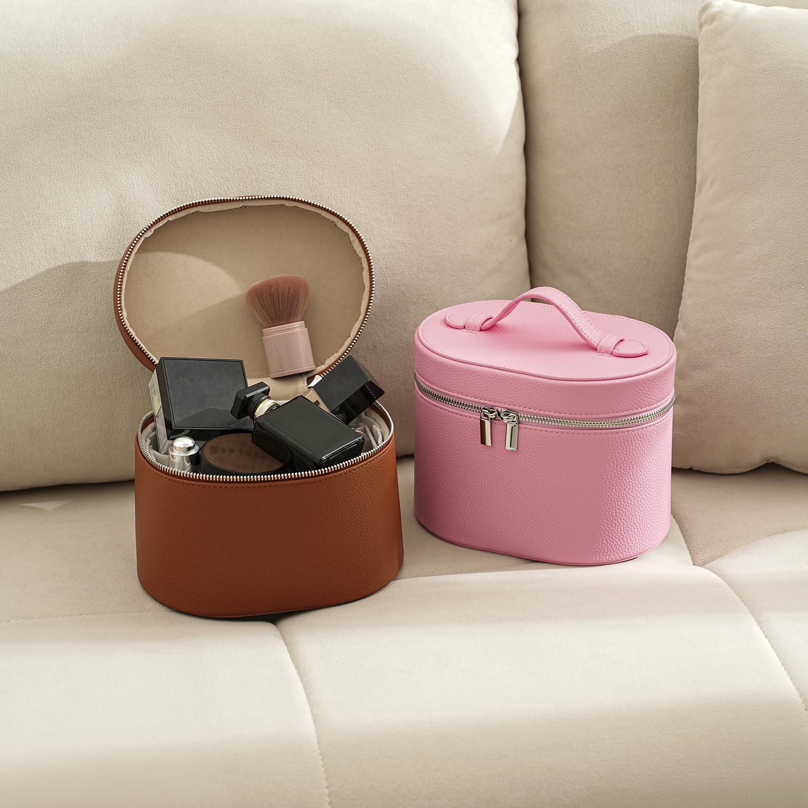 RSRSLEII pink aesthetic makeup bag durable PU material resists deformation
