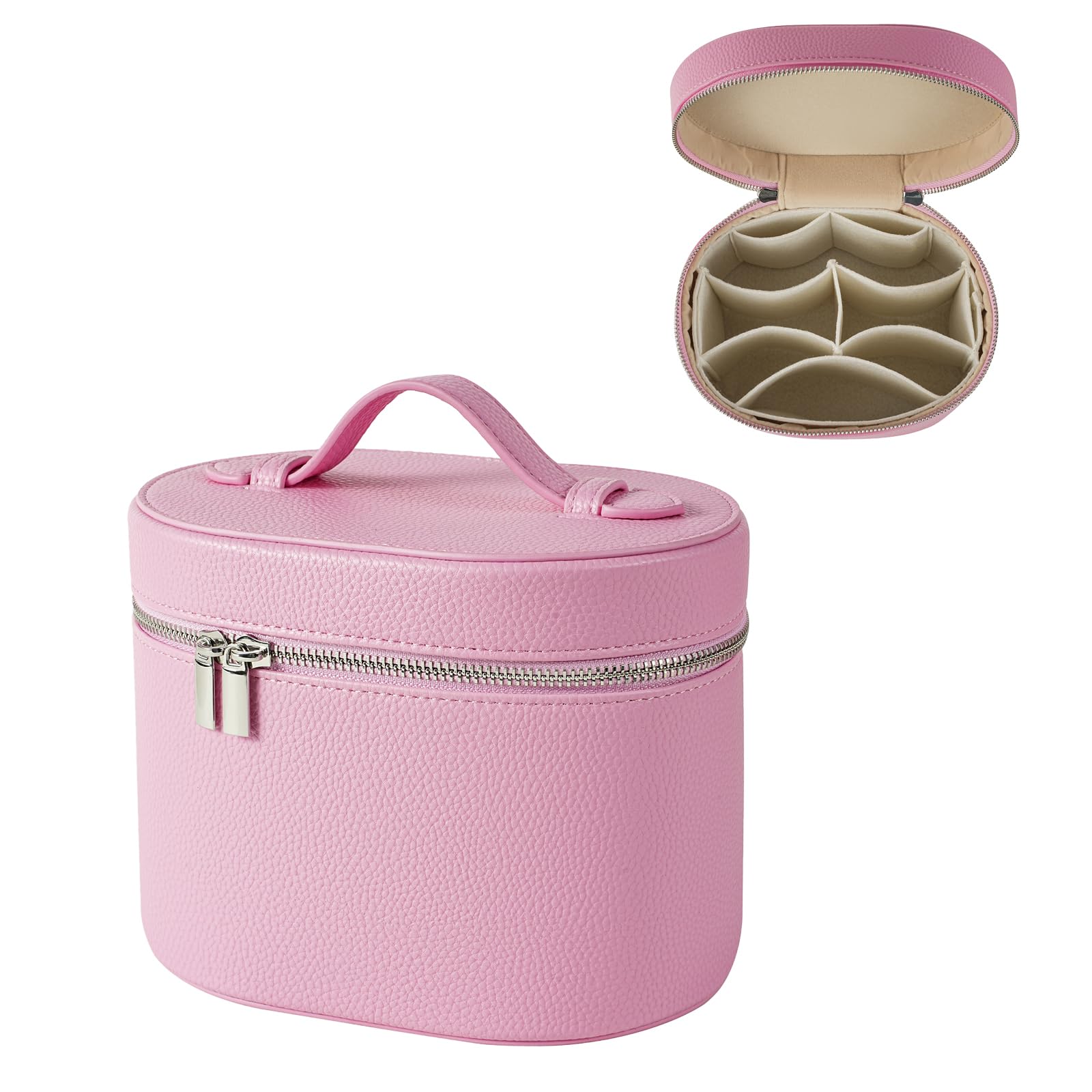 RSRSLEII pink aesthetic makeup bag front view for organized travel