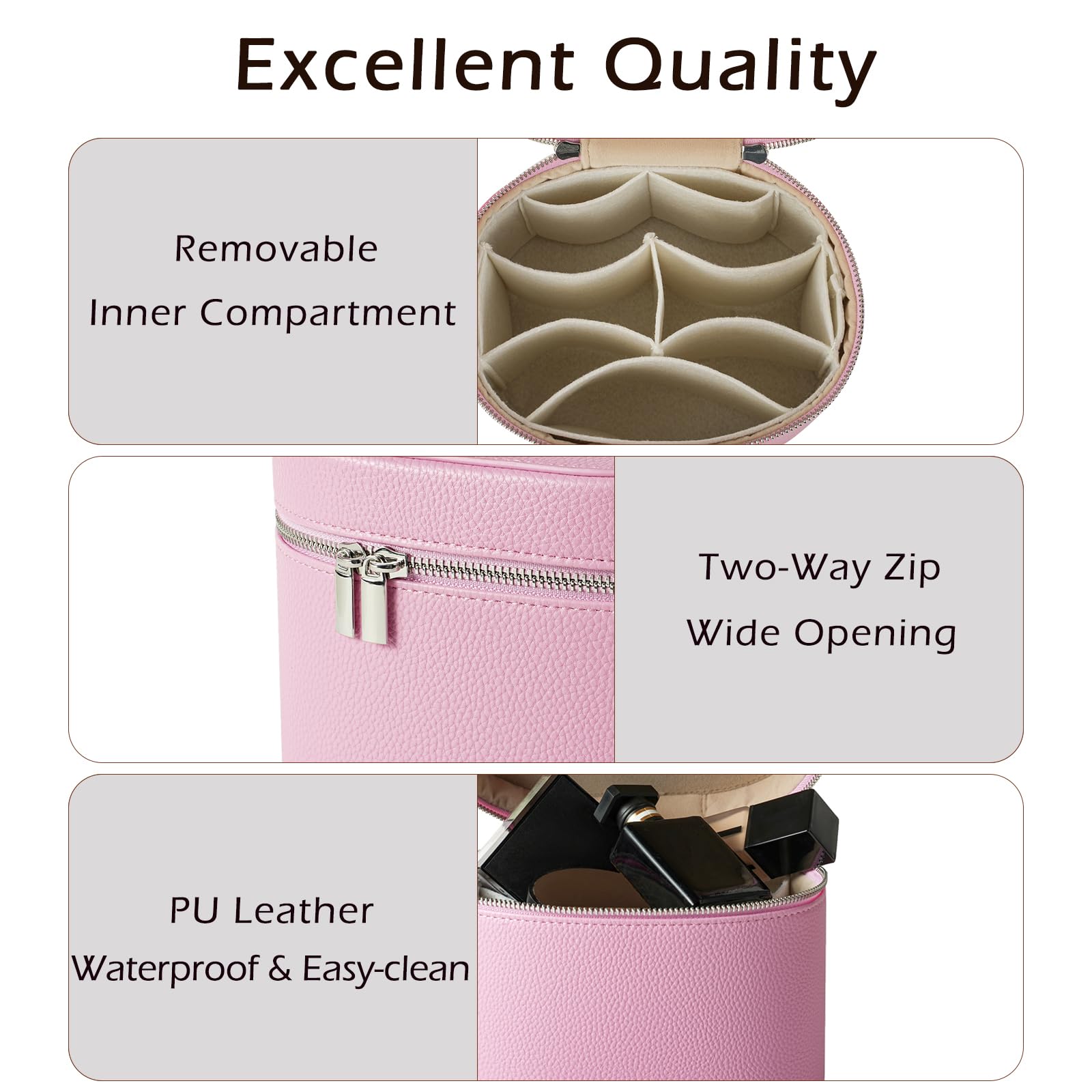 RSRSLEII pink aesthetic makeup bag open compartments easy access