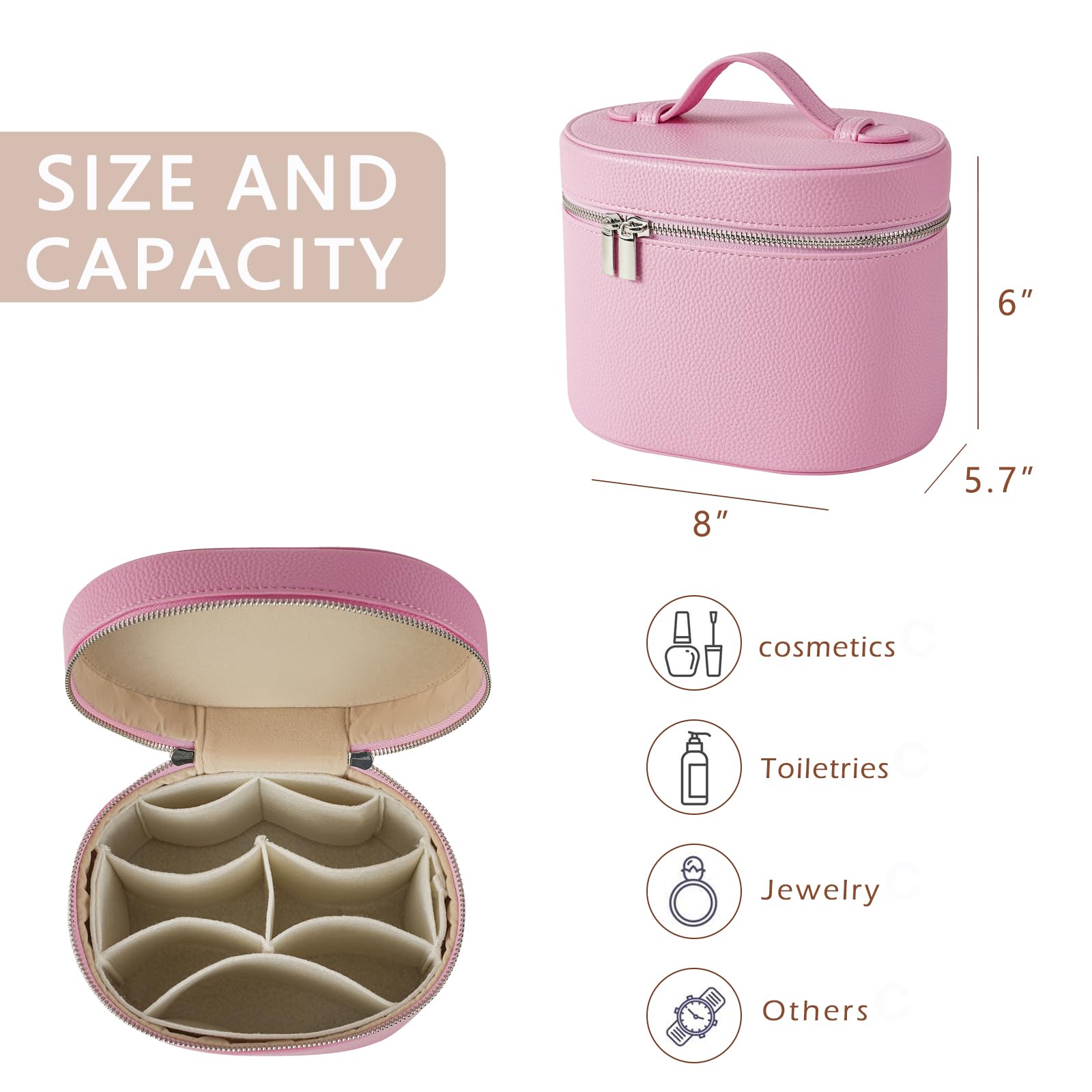 RSRSLEII pink aesthetic makeup bag removable dividers for customization